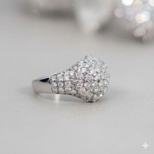 Vtg Silver Toned Ball Rhinestones Ring Sz 7 Statement Evening Bling Oversized